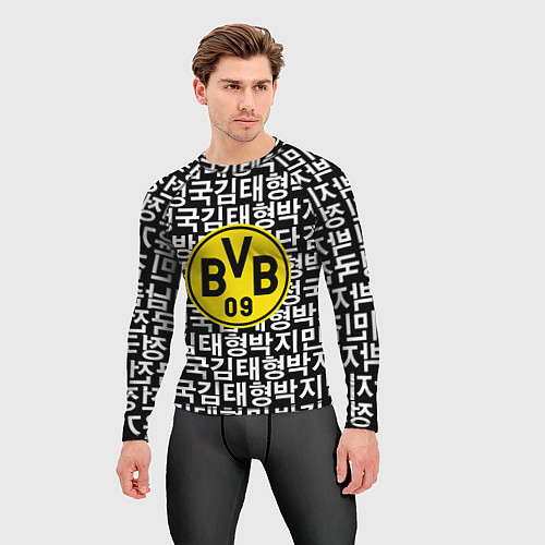 Мужской рашгард Borussia японские символы паттерн / 3D-принт – фото 3