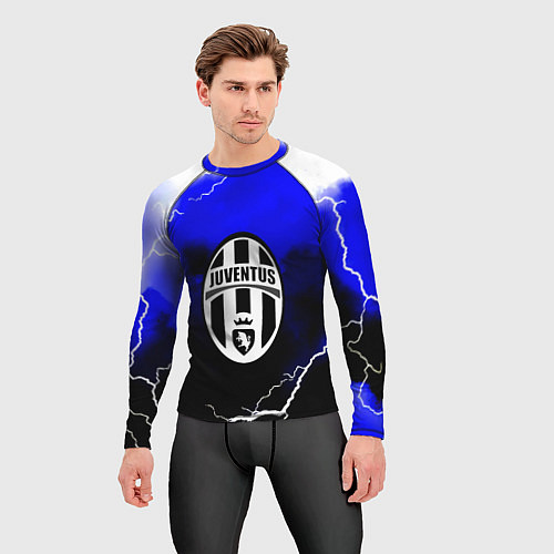 Мужской рашгард Ювентус шторм молнии текстура / 3D-принт – фото 3