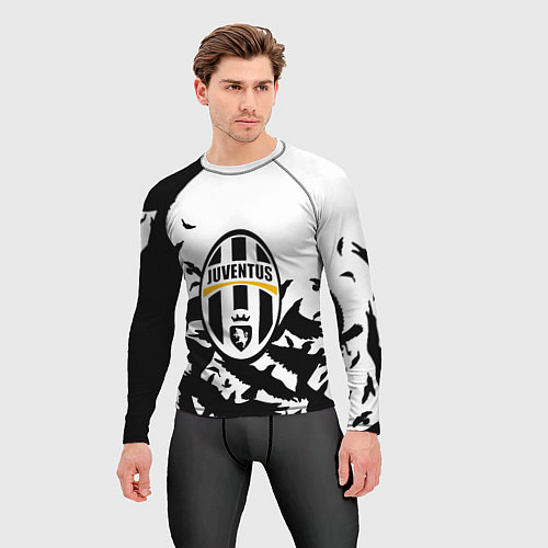 Мужской рашгард Juventus black birds / 3D-принт – фото 3