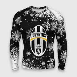 Рашгард мужской Ювентус белые снежинки краски, цвет: 3D-принт