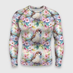 Мужской рашгард Воробей в ярких цветах паттерн