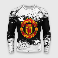 Рашгард мужской Манчестер Юнайтед черно белые краски лого, цвет: 3D-принт