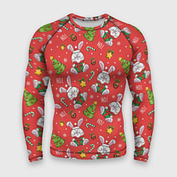 Рашгард мужской Новогодний паттерн с зайчиком, цвет: 3D-принт