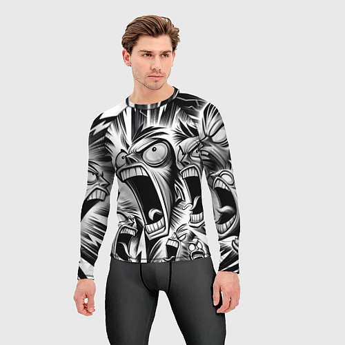 Мужской рашгард Орущие рожицы и чёрные молнии - нейроарт / 3D-принт – фото 3