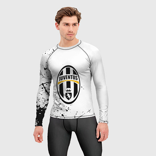 Мужской рашгард Ювентус черные краски всплеск / 3D-принт – фото 3