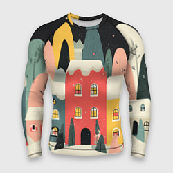 Рашгард мужской Разноцветные новогодние дома, цвет: 3D-принт