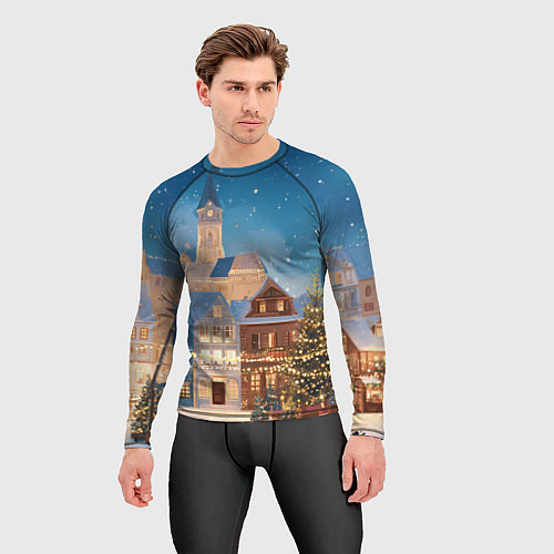 Мужской рашгард Новогодний дворик и елка / 3D-принт – фото 3