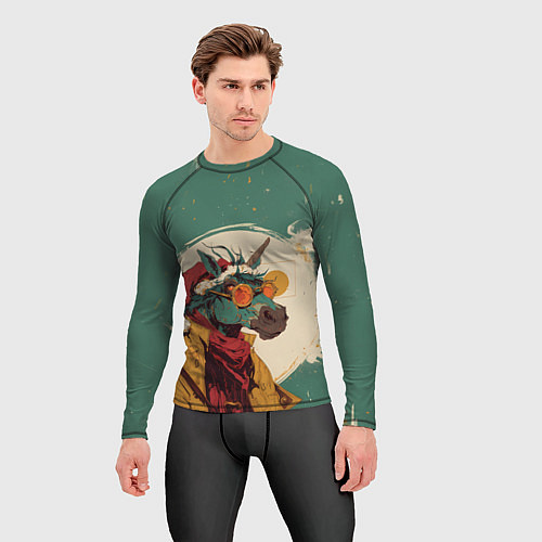 Мужской рашгард Новогодний конь в желтых очках / 3D-принт – фото 3