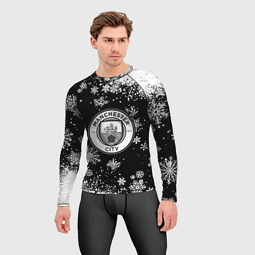 Мужской рашгард Манчестер сити снежинки новый год / 3D-принт – фото 3