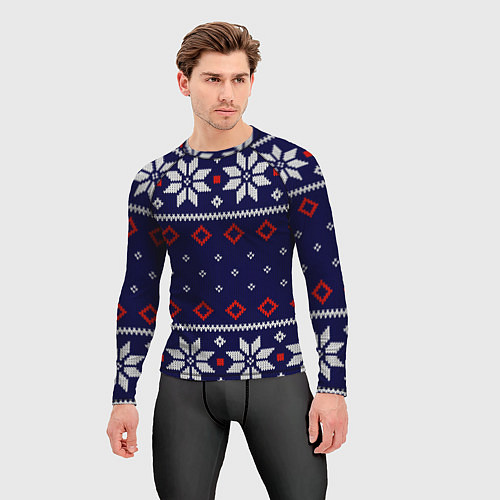 Мужской рашгард Вязаный новогодний узор / 3D-принт – фото 3