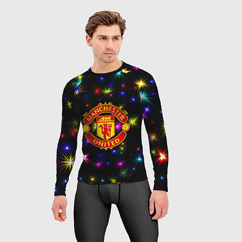 Мужской рашгард Манчестер Юнайтед праздничные огни / 3D-принт – фото 3