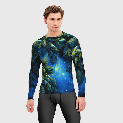 Мужской рашгард Новогодние ветки елки / 3D-принт – фото 3