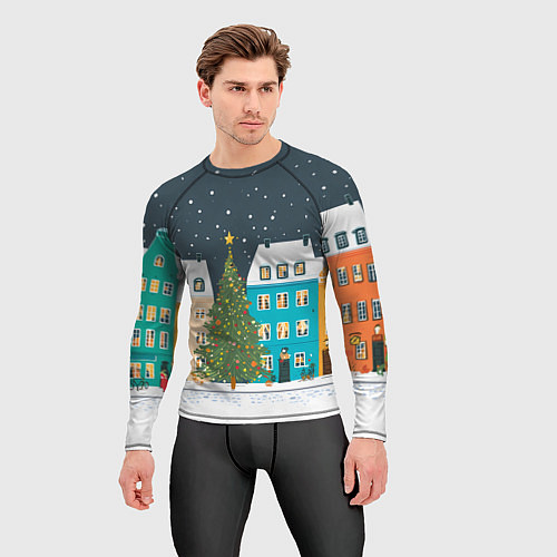 Мужской рашгард Новогодний снежный город / 3D-принт – фото 3