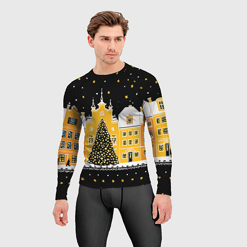 Мужской рашгард Новогодняя ночь в городе / 3D-принт – фото 3