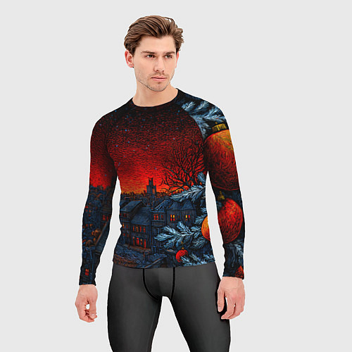 Мужской рашгард Новый год в ночном городе / 3D-принт – фото 3