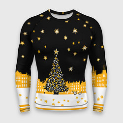 Рашгард мужской Новый год в черно-желтом стиле, цвет: 3D-принт