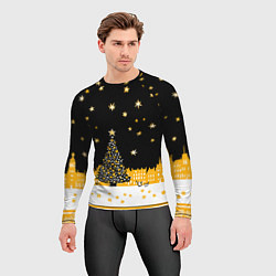Рашгард мужской Новый год в черно-желтом стиле, цвет: 3D-принт — фото 2