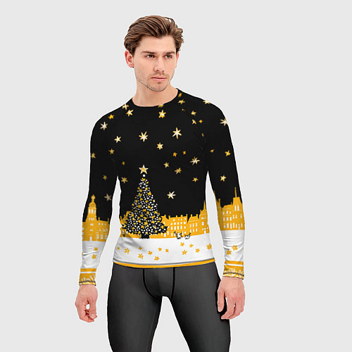 Мужской рашгард Новый год в черно-желтом стиле / 3D-принт – фото 3