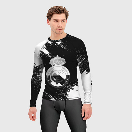 Мужской рашгард Реал Мадрид черно белые краски / 3D-принт – фото 3