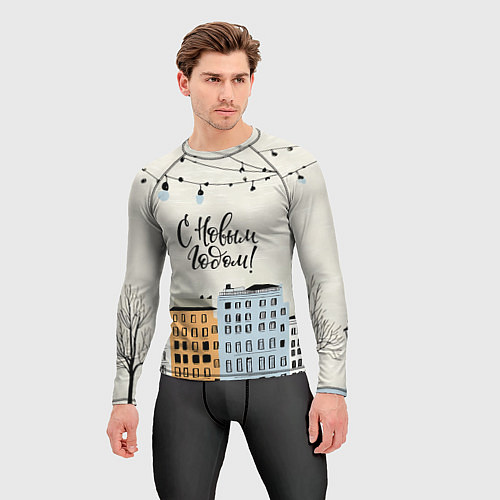 Мужской рашгард С новым годом - новогодний городок / 3D-принт – фото 3