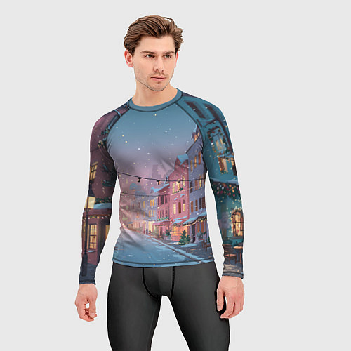 Мужской рашгард Новогодняя улица / 3D-принт – фото 3