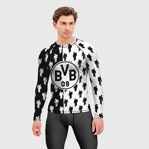 Мужской рашгард Borussia черно белые люди / 3D-принт – фото 3
