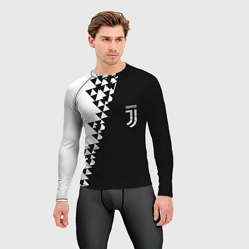Мужской рашгард Juventus черно белая геометрия текстура / 3D-принт – фото 3