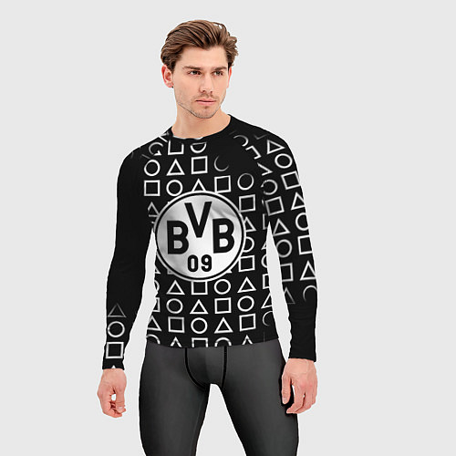 Мужской рашгард Borussia геометрия черно белая / 3D-принт – фото 3
