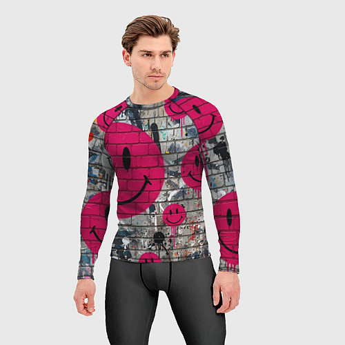 Мужской рашгард Розовые смайлы граффити / 3D-принт – фото 3
