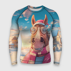 Рашгард мужской Новогодняя лошадь в очках, цвет: 3D-принт