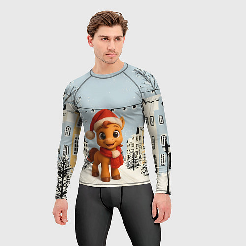 Мужской рашгард Милая новогодняя лошадка с шарфом / 3D-принт – фото 3