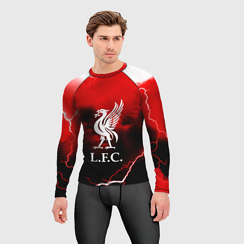 Мужской рашгард Ливерпуль шторм молнии красный / 3D-принт – фото 3