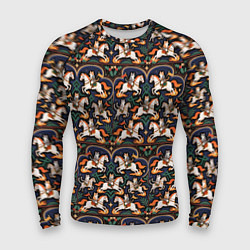 Рашгард мужской Новогодние коты всадники на лошади, цвет: 3D-принт