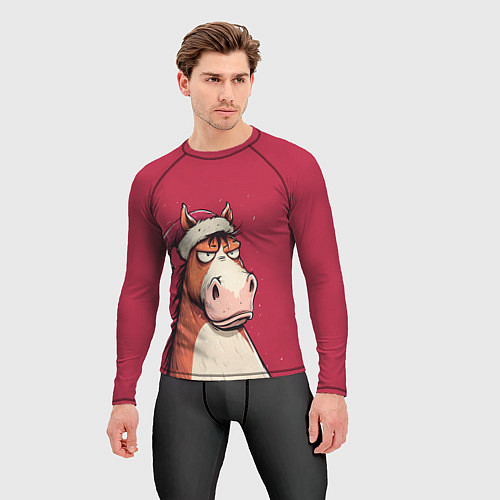 Мужской рашгард Комичная новогодняя лошадь / 3D-принт – фото 3