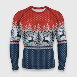 Рашгард мужской Вязаный узор с оленями, цвет: 3D-принт