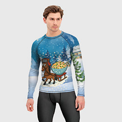 Рашгард мужской Лошадка везет на санках тазик оливье, цвет: 3D-принт — фото 2