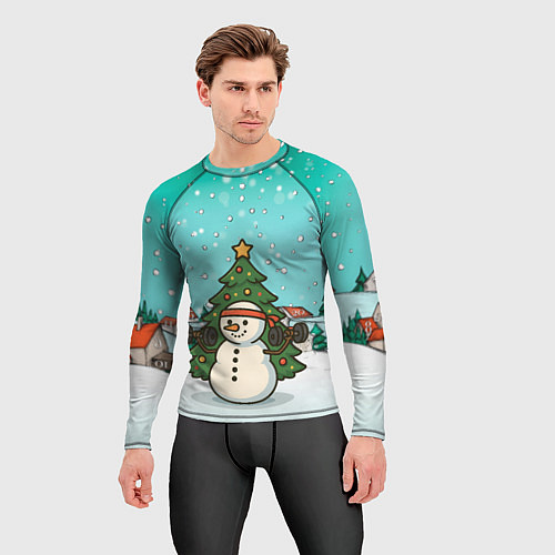 Мужской рашгард Снеговик - Новогодний Зож / 3D-принт – фото 3