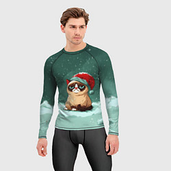 Рашгард мужской Мем Новогодний котик, цвет: 3D-принт — фото 2
