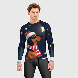 Рашгард мужской Новогодняя такса и звезды, цвет: 3D-принт — фото 2