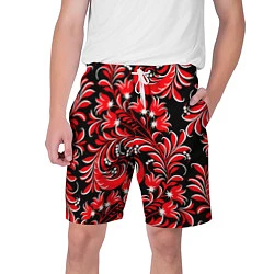 Шорты на шнурке мужские Хохлома красная, цвет: 3D-принт