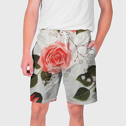 Шорты на шнурке мужские Нежные розы, цвет: 3D-принт