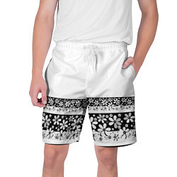 Шорты на шнурке мужские Черно-белый цветочный принт, цвет: 3D-принт