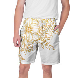 Шорты на шнурке мужские Золотые цветы на белом, цвет: 3D-принт
