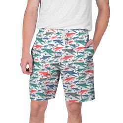 Шорты на шнурке мужские Разноцветные Акулы, цвет: 3D-принт