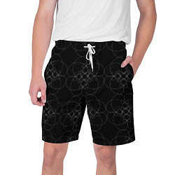 Шорты на шнурке мужские Цветочный орнамент белый на черном, цвет: 3D-принт