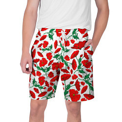 Шорты на шнурке мужские Цветы Красные Маки на белом фоне, цвет: 3D-принт