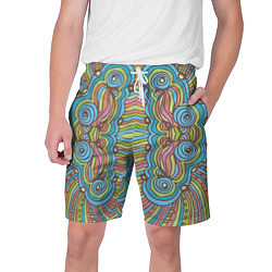 Шорты на шнурке мужские Абстрактный разноцветный узор Линии, волны, полосы, цвет: 3D-принт