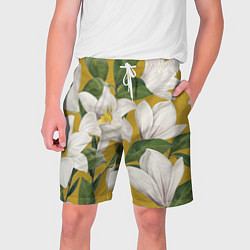 Шорты на шнурке мужские Цветы Белые Лилии, цвет: 3D-принт