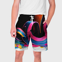 Шорты на шнурке мужские Разноцветный мазки краски Абстракция Multicolored, цвет: 3D-принт