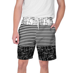 Мужские шорты Черно-белый комбинированный абстрактный с полосаты